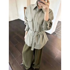 批发气质polo领系带PU皮<b class='q'>衬衫</b>外套女2026秋季新款高级休闲长袖上衣女