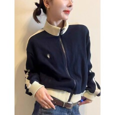 批发韩系设计感立领撞色小马刺绣短外套女2026秋季新款显瘦<b class='q'>夹克</b>上衣潮
