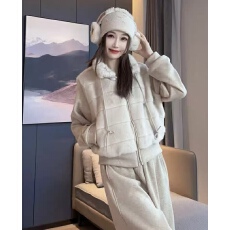 批发吸引力拼接毛毛套装女2026冬新款休闲洋气减龄显瘦保暖百搭两件套