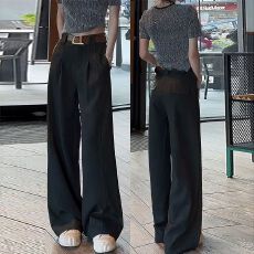 批发高级感西装裤女<b class='q'>春</b>季直筒裤高腰西裤辣妹拖地休闲阔腿裤高个子裤子