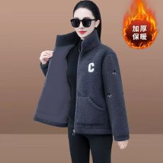 批发<b class='q'>妈妈</b>冬装棉衣加厚颗粒外套洋气新款秋冬加绒羊羔绒保暖棉袄棉服