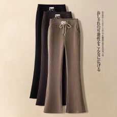 雪尼尔加厚高腰松紧喇裤2025新款秋冬显瘦休闲加绒保暖喇叭裤