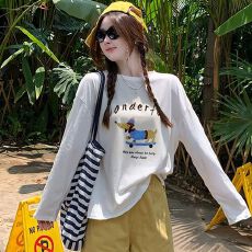 批发<b class='q'>可爱</b>滑板小狗纯棉长袖t恤女秋冬新款宽松遮肉百搭减龄打底衫上衣