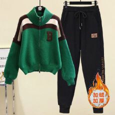 批发加绒加厚休闲套装#洋气炸街套装女秋冬针织开衫休闲裤两件套