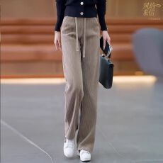 批发胖MM<b class='q'>北极</b><b class='q'>绒</b>阔裤女秋冬加厚加<b class='q'>绒</b>2025高腰新款垂感筒裤直筒休闲裤子