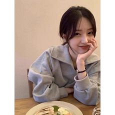 批发华棉复合/320克 <b class='q'>韩国</b>chic秋季小众高级感翻领<b class='q'>卫衣</b>女