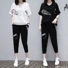 批发胖mm时尚套装女<b class='q'>夏</b>休闲运动套装大码200斤洋气宽松短袖两件套
