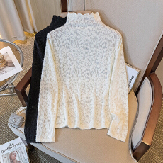 批发实拍实价大码女装新款韩版高级潮流下摆设计显瘦修身蕾丝花纹上衣