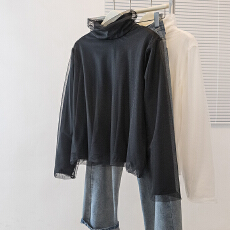 批发实拍大码女装冬新款韩系高领网纱设计感打底内搭高领高级软糯上衣