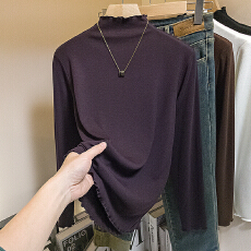 批发实拍实价大码女装新款韩版木耳边时尚轻肤气质内搭显瘦修身上衣