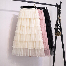 批发实拍大码女装<b class='q'>冬</b>季新款胖MM韩版高级网纱设计感超仙层层蛋糕半身裙