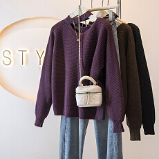 批发实拍大码冬季女装新款韩版高级感潮流设计感显瘦修身针织上衣