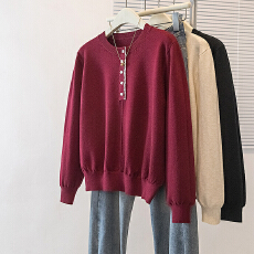 批发实拍大码女装新款韩版高级感潮流一排扣设计感显瘦修身针织上衣