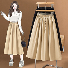 批发实拍<b class='q'>大码</b>女装新款韩版胖MM高级感潮流排排扣设计感显瘦修身半身裙