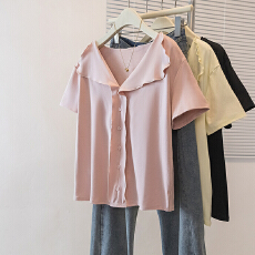 批发实拍大码女装春季新款韩版胖MM高级潮流v领卷边设计显瘦修身上衣