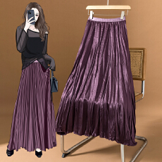 批发实拍大码女装韩版新款醋酸缎面百褶裙鱼尾显瘦垂感淑女气质半身裙