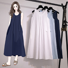 批发实拍大码女装新款韩系温柔a字海边度假风无极简风宽松显瘦半身裙