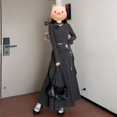 批发小香法式风连衣裙子女秋冬2025新款气质灰色内搭针织长裙一套早<b class='q'>春</b>
