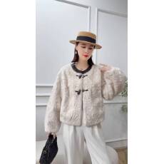 批发羊卷绒皮草女圆领小香风皮毛一体仿水貂毛短款气质外套2025冬新款