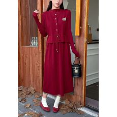 时尚休闲羊毛针织连衣裙套装女冬2025新款高级中长款毛衣两件套