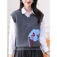 批发100%纯羊毛衫V领针织衫女马甲背心秋<b class='q'>冬</b>宽松大码上衣百搭外搭毛衣