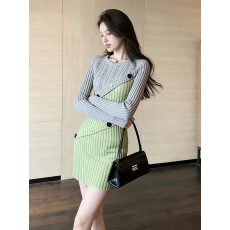 批发韩系穿搭超好看独特漂亮裙子<b class='q'>高端</b>精致富家千金风针织拼接<b class='q'>连衣裙</b>女