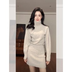 批发韩版高领长袖针织连衣裙女秋冬收腰显瘦百搭高级感打底包臀短<b class='q'>裙子</b>