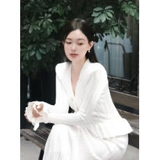 批发重工织造精致名媛法式镂空V领长袖荷叶边针织<b class='q'>假两件</b><b class='q'>连衣裙</b>秋冬