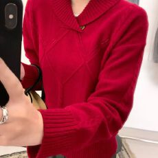 批发欧洲站2026早春新款小翻领菱形格柔软长袖保暖内搭针织衫长袖毛衣