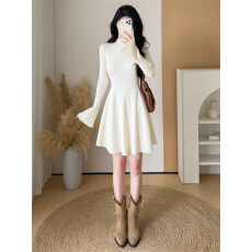 批发韩系<b class='q'>甜美</b>小个子针织连衣裙2026早春新款气质收腰显瘦a字打底短裙