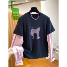 批发德绒特<b class='q'>大码</b>300斤<b class='q'>超</b>好看小马印花t恤女长袖假两件