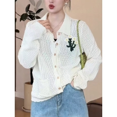 批发新款韩系甜美减龄重工<b class='q'>手工</b>花朵镂空针织开衫<b class='q'>毛衣</b>