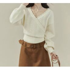 批发2026春交叉毛衣长袖秋冬打底宽松修身显瘦针织衫新款套头上衣