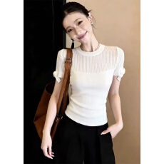 2026春夏新款法式气质甜美百搭修身轻薄微镂空洋气针织上衣