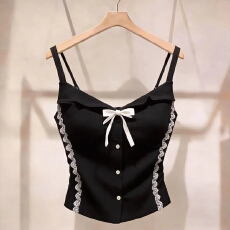 欧洲站法式风情蕾丝撞色蝴蝶结吊带背心女2026夏季新款气质上衣潮
