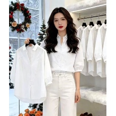 批发2026春季新款衬衣女七分袖休闲衬衫百搭气质上衣小清新<b class='q'>文艺</b><b class='q'>范</b>