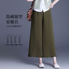 批发棉麻木耳花边拼接阔腿裤女新款夏季爆款<b class='q'>九分</b>裤时尚百搭休闲裤子