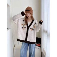 批发2026秋季新品<b class='q'>韩版</b>立体花朵V领针织<b class='q'>开衫</b>女早秋氛围感显瘦毛衣上衣