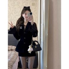 批发黑色丝绒套装女2025早春新款辣妹气质高级感收腰西装外套+半身裙