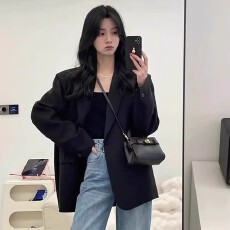 批发高级感黑色西装外套女2025年开春新款韩版宽松小个子休闲西服上衣