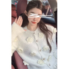 批发秋季慵懒风设计感<b class='q'>立体</b><b class='q'>花朵</b>小众针织开衫外套女装百搭小清新<b class='q'>上衣</b>