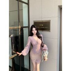 批发纯欲风系带V领收腰长袖<b class='q'>雪纺</b><b class='q'>衫</b>蕾丝包臀短裙女2025秋季时尚套装潮