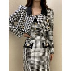 批发女装小香风<b class='q'>套装</b>裙子女2025秋冬季新款<b class='q'>千鸟格</b>外套吊带连衣裙两件套