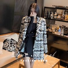 批发黑白轻奢小香风上衣女2025春季新款小众设计感名媛<b class='q'>中长款</b>西装<b class='q'>外套</b>