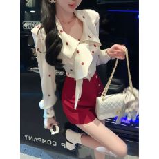 批发2025早秋新款时尚荷叶边撞色<b class='q'>波点</b>长袖<b class='q'>衬衫</b>高腰显瘦短裤两件套装女