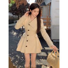 批发法式设计感长袖风衣气质女装2025秋季新款经典百搭杏色<b class='q'>修身</b>短外套