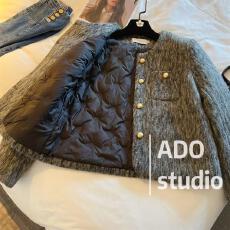 批发秋冬气质灰色小香风外套羽绒内胆洋气2024新款圆领单排扣短上衣