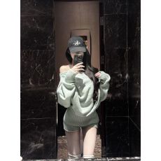 批发纯欲辣妹风软糯宽松斜肩长袖针织衫女2025新款高腰修身<b class='q'>短裤</b>两件套