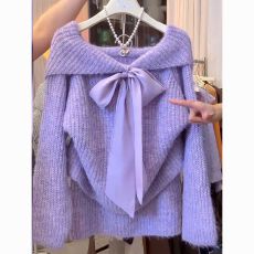 批发2025秋<b class='q'>冬</b>季新款软糯蝴蝶结慵懒风时尚小众通勤减龄高级感别致毛衣