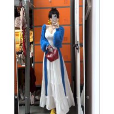 温柔风穿搭一整套套装秋季套装女蓝色针织开衫吊带高腰A字半身裙